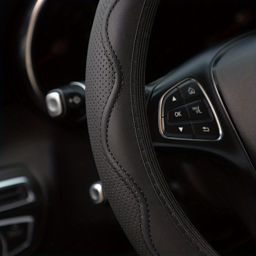 Luxurious PU Leather Steering Wheel Cover - 3D Comfort, No Inner Ring, Car Accessories Christmas Gift