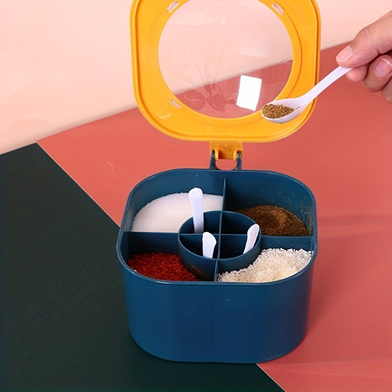 Four Compartments All-in-one Seasoning Box Kitchen Salt Seasoning Box Condiment Box Set Home With Spoon Spice Bottle Jar For Restaurant Eid Al-Adha Mubarak