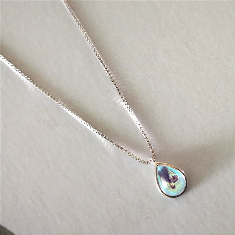 925 Silver Necklace Female Ins Simple Aurora Gradient Moonstone