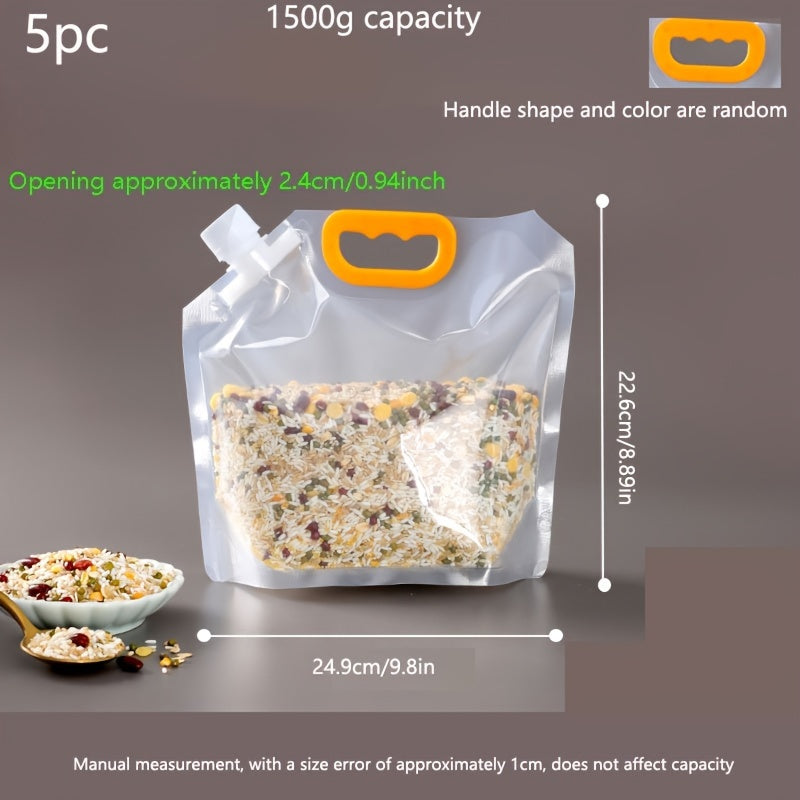 5pcs Food Fresh-keeping Bag With Spout, Grain And Miscellaneous Grain Storage Bag, Transparent Food Sealed Bag With Pour Spouts, Home Kitchen Supplies