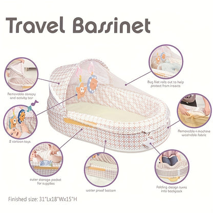 Travel-Ready Portable Bassinet For Babies, Foldable, Sun Protection, Breathable Mosquito Net & Toys, Halloween, Thanksgiving And Christmas Gift Carnival