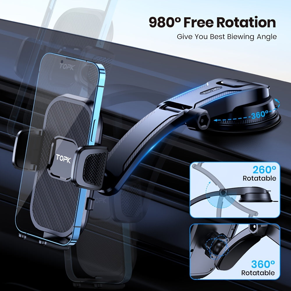 TOPK D38-C Car Phone Holder - Adjustable Horizontal and Vertical Mount for Car Dashboard, Compatible with All Phones, Upgraded Cell Phone Holder for Easy Viewing and Navigation