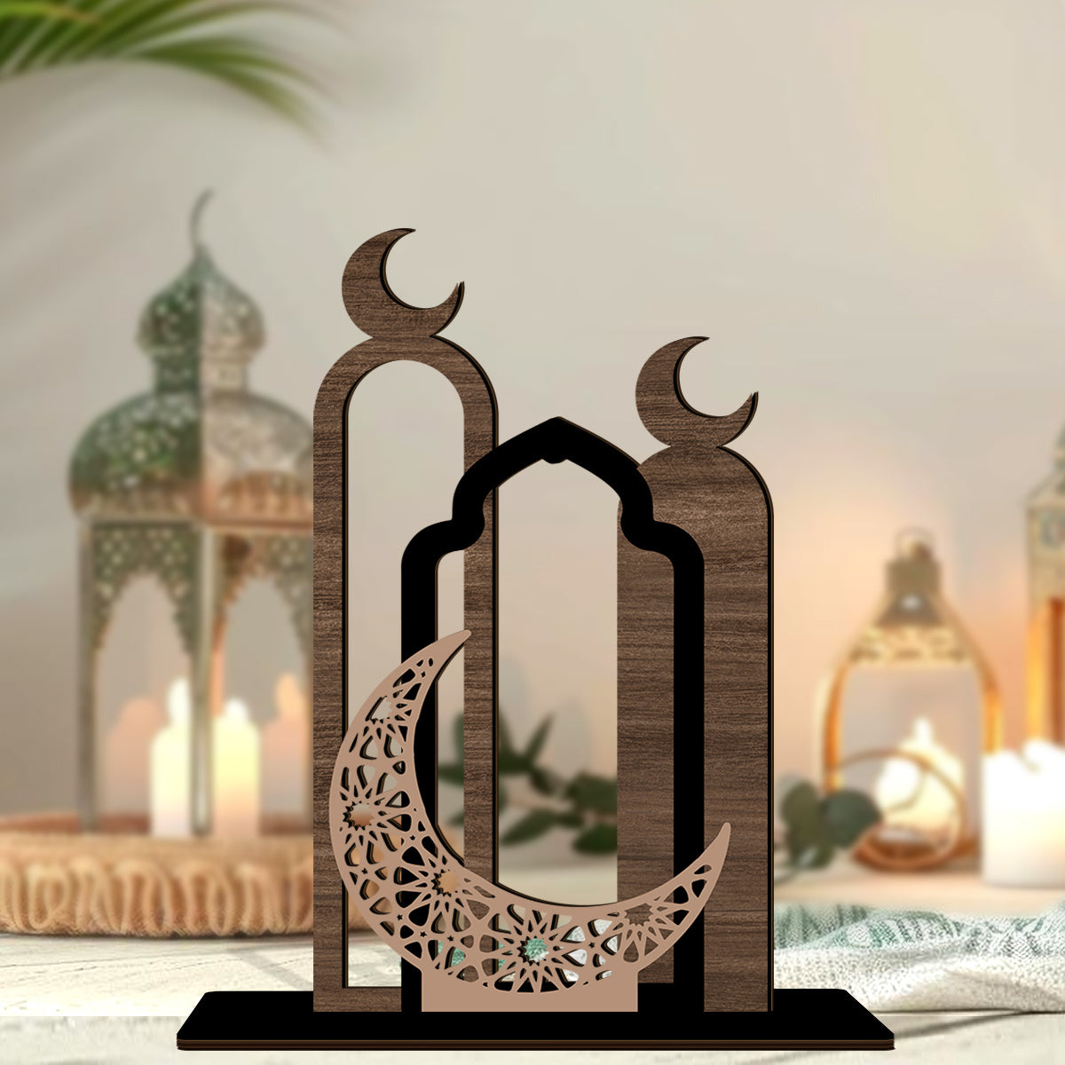 1pc Wooden Ramadan Mubarak Centerpiece, Farmhouse Style Table Sign, Frameless Log Artwork, Religious Islamic Holiday Decor, Universal Ramadan Kareem Table Decor, Non, English Language, Small Decorative Piece for Home and Gift