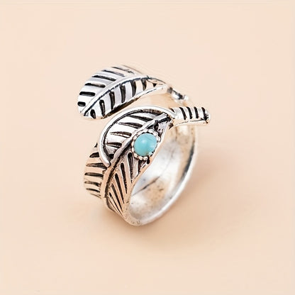 Vintage Feather Turquoise Open Ring Jewelry For Women