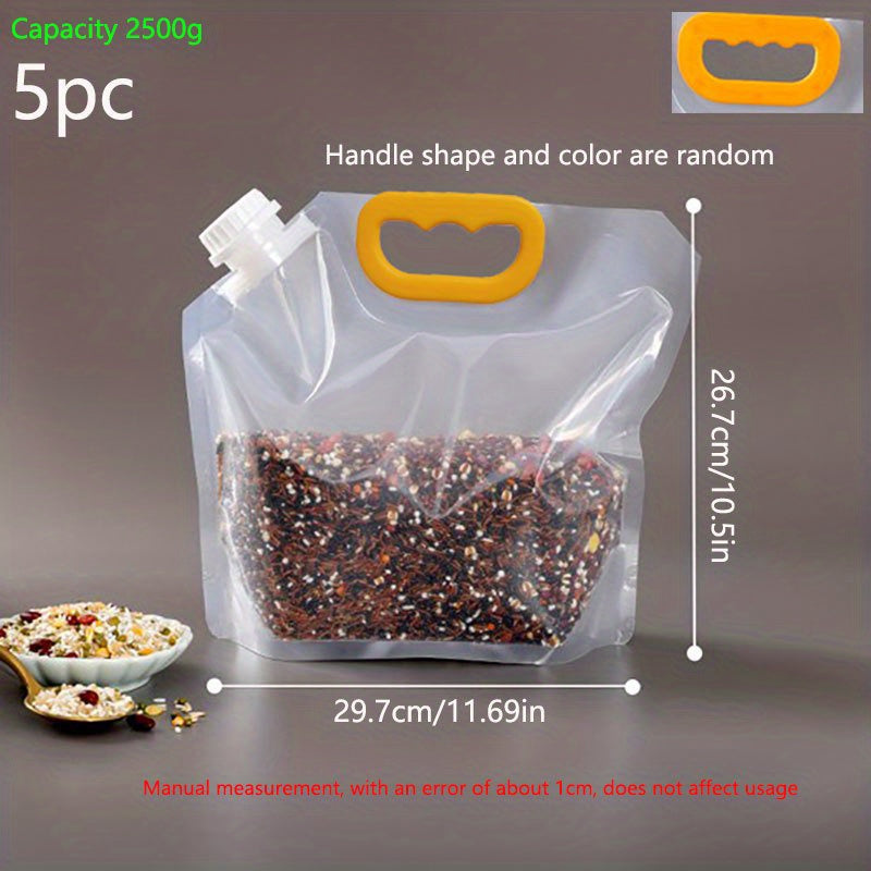 5pcs Food Fresh-keeping Bag With Spout, Grain And Miscellaneous Grain Storage Bag, Transparent Food Sealed Bag With Pour Spouts, Home Kitchen Supplies