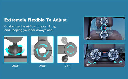 1 Pc Car Fan, Car Small Air Conditioner, Double-headed Rear Fan, Strong Wind, 360 Degrees Rotation, Large Air Volume, Subwoofer Operation, Base Fixed Clip Mounting Method, Suitable For Car Home