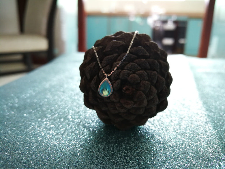 925 Silver Necklace Female Ins Simple Aurora Gradient Moonstone