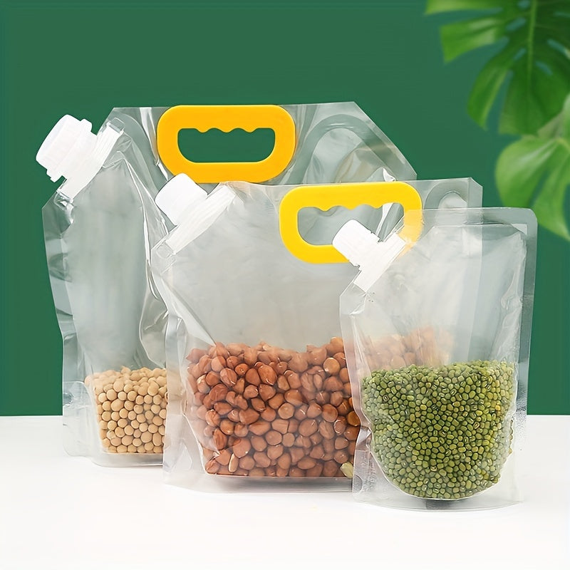 5pcs Food Fresh-keeping Bag With Spout, Grain And Miscellaneous Grain Storage Bag, Transparent Food Sealed Bag With Pour Spouts, Home Kitchen Supplies