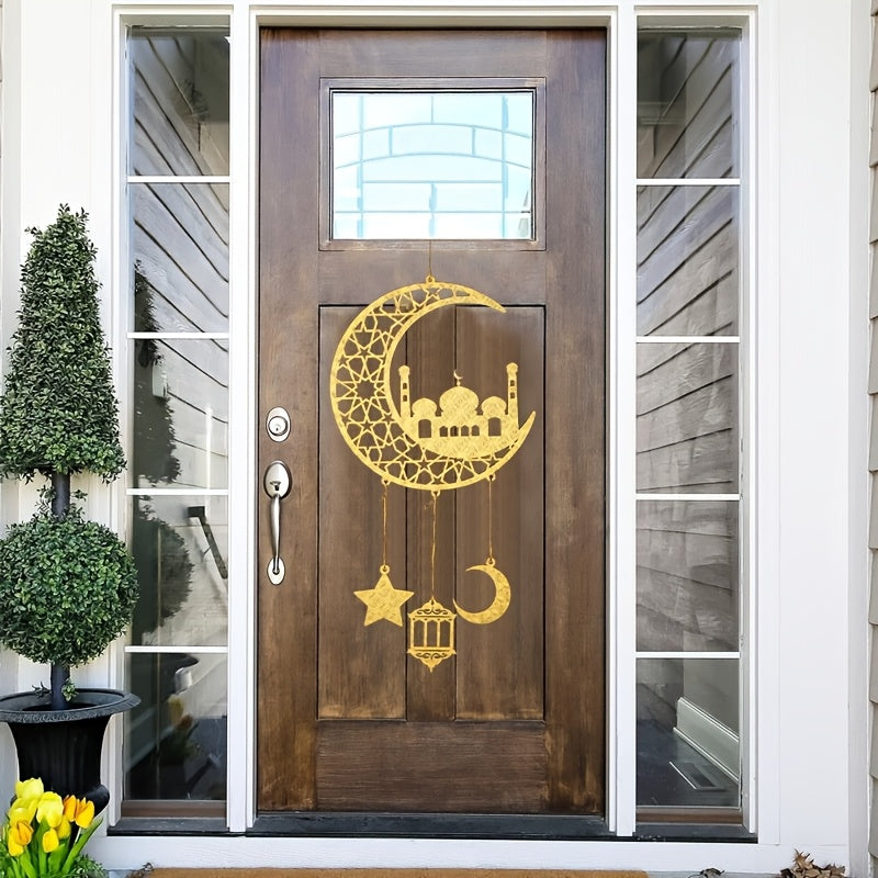 1pc Ramadan Kareem Door Hanger, Wooden Islamic Moon and Stars Wall Decor, Eid Mubarak Hanging Sign, Housewarming Ramadan Party Ornament, No Electricity Required, Muslim Home Decoration