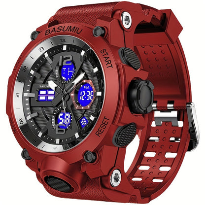 1pc Men'S Digital Sports Watch, Tactical Military Timepiece, Dual Display Electronic Movement, with Luminous Detail, PC Case, TPU Strap, Non-Rechargeable Button Battery, Rated