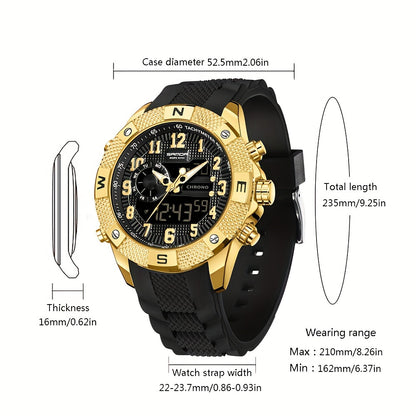 SANDA Men's Sports Watch, Analog Digital LED Electronic Quartz Men's Watch, Waterproof Alarm Stopwatch Countdown Week Multi-function Wristwatch Men's Birthday Holiday Gift 3308