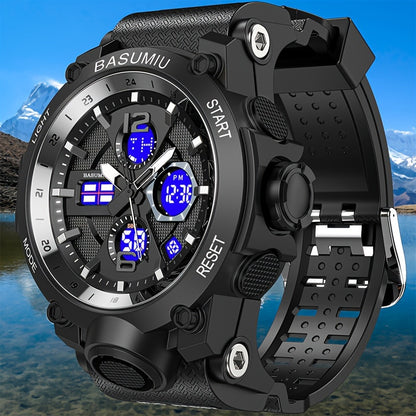 1pc Men'S Digital Sports Watch, Tactical Military Timepiece, Dual Display Electronic Movement, with Luminous Detail, PC Case, TPU Strap, Non-Rechargeable Button Battery, Rated