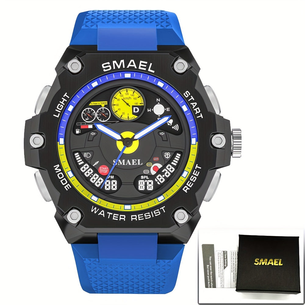 SMAEL Racing Dashboard Design Outdoor Sports Watch - LED Stopwatch Quartz - For Men & Women - Suitable for Sports & Outdoor Activities - Perfect Gift for Adventurers & Sports Enthusiasts