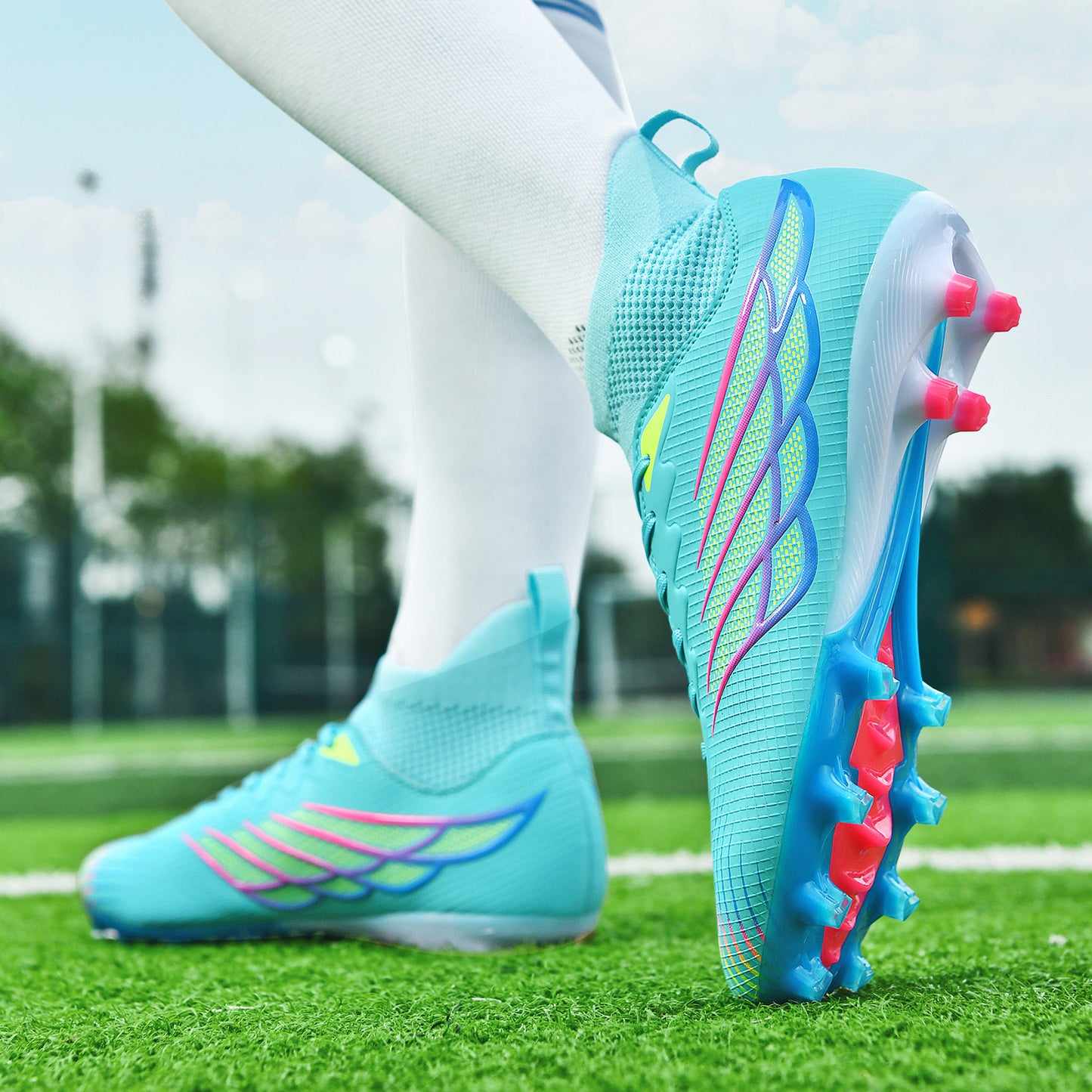 Men's High-End Football Boots - -like Seamless Upper, TPU Sole with Lace-Up Closure, Non-Slip Grip & Ankle - All-Weather All-Weather Training & Match Boots for Soccer, Lawn, Football - -Wear Technology, Traction Tread, Lace-U