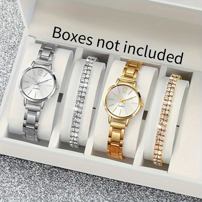 Six Elegant Ladies Quartz Watches And Bracelet Suits-Round Zinc Alloy Case, Stainless Steel Strap, Casual Round Simulation Dial with Steel Band, Shock-Proof Movement