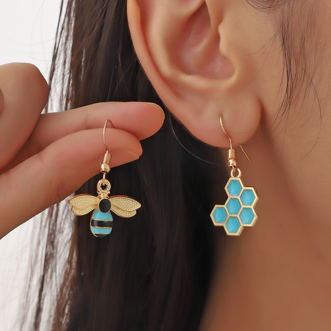 Bee & Honeycomb Decor Mismatched Drop Earrings Fashion Jewelry For Women Daughter