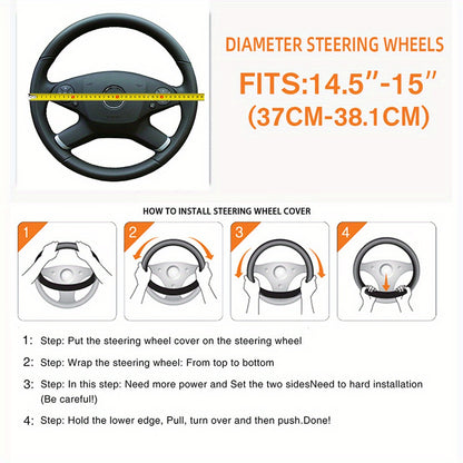 Luxurious PU Leather Steering Wheel Cover - 3D Comfort, No Inner Ring, Car Accessories Christmas Gift