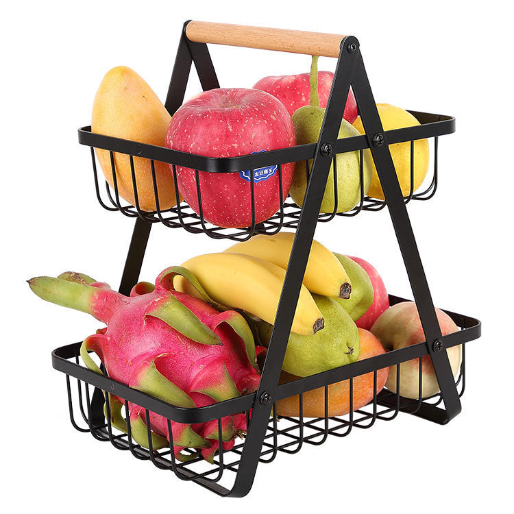 Removable Iron Double Layer Fruit Basket Storage Rack