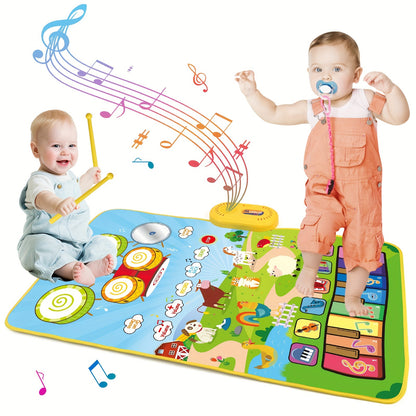 Musical Toys With 8 Animal Sounds, Musical Mat With Piano Keyboard & Drum Set With 2 Sticks, 3 Instrument Sounds/13 Demo, Interactive Toy, Birthday/Christmas Gifts, Gaming Gift