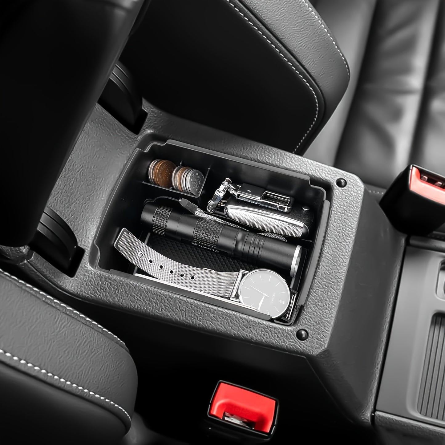 For VW Golf 7/GM7 VII 5G GTI R Center Console Tray - Sleek Black ABS Storage Box with Cup Holder & Organizer for a Neat Car Interior, Custom Fit for Golfing Enthusiasts, Car Interior Accessories | Sleek ABS Tray | Durable ABS