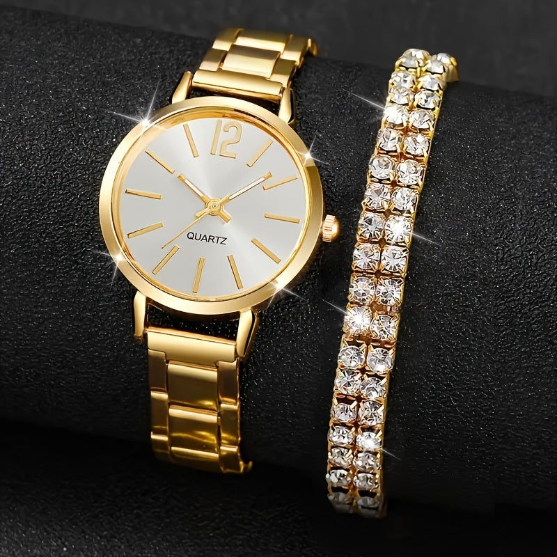 Six Elegant Ladies Quartz Watches And Bracelet Suits-Round Zinc Alloy Case, Stainless Steel Strap, Casual Round Simulation Dial with Steel Band, Shock-Proof Movement