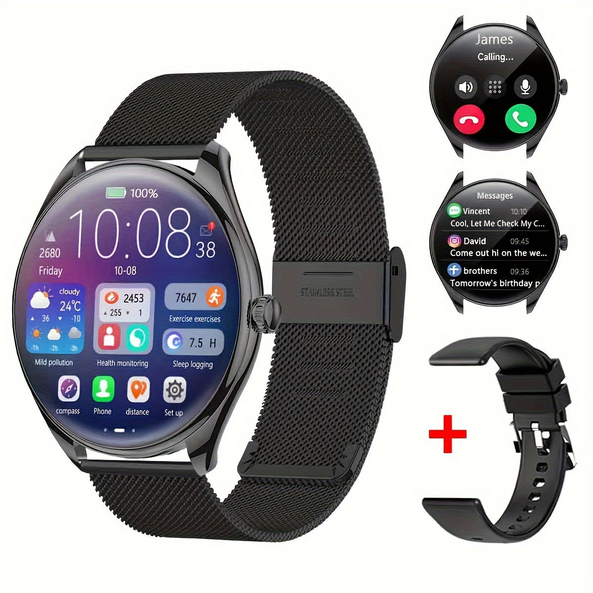 Ultra Thin Smartwatch For Men And Women Gift, 3.63 Cm Full Touch Screen With SMS And Make/Answer Call, For Android/IPhone, Fitness Activity Tracking Watch, Many Sport Modes, Pedometer, Distance, 100+ Exercise Modes