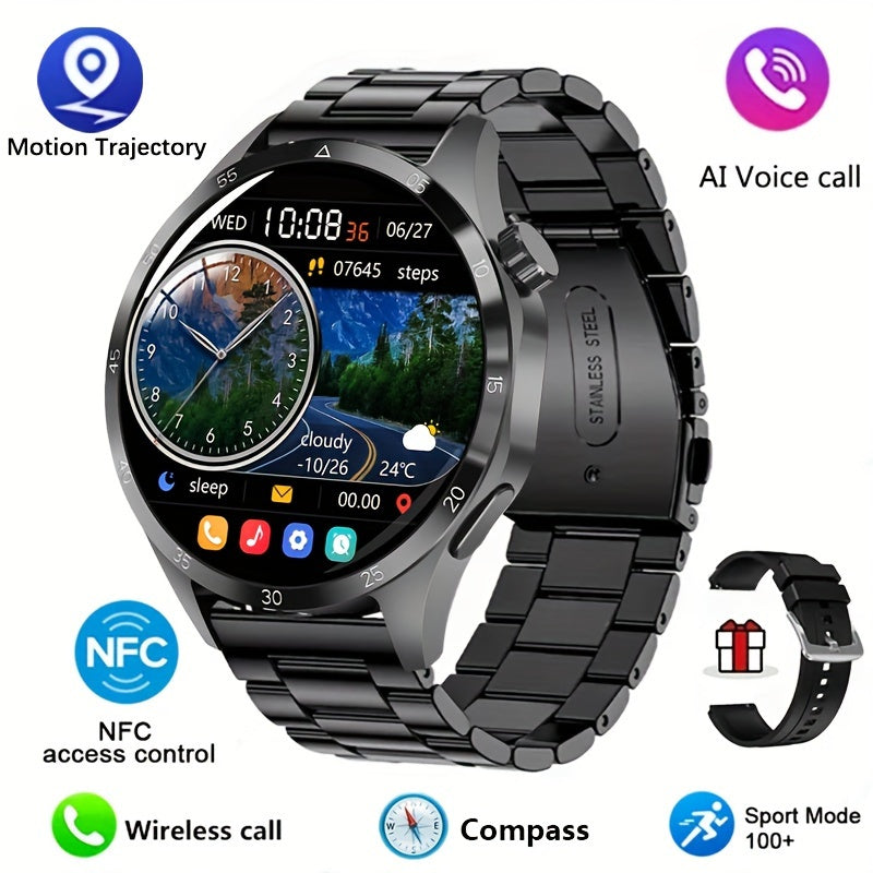 2025 New NFC Smart Watch For Men GPS Motion Trajectory 360*360 HD Screen AI Voice Wireless Call Smartwatch Sports Watch For Men Father'S Day Gift