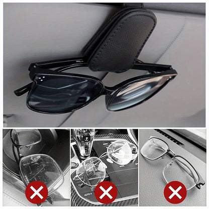 1pc Premium Magnetic PU Leather Car Visor Sunglasses Holder - Visor Accessories - Convenient Sunglasses Clip for Car Visor, Easy Access, Space-Saving, Durable Car Interior Visor Organizer