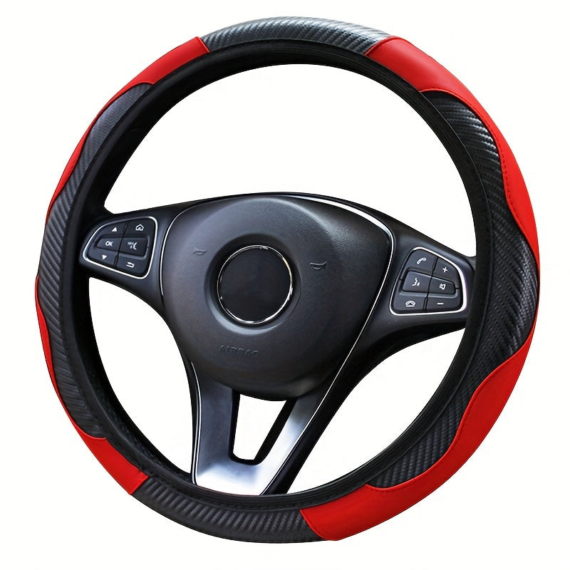 Universal Car Steering Wheel Cover, Carbon Fiber Elastic PU Leather, Wear-Resistant Non-Slip, 36.83-38.1cm, No Inner Ring, Car Accessories for Vehicle Interior Decor