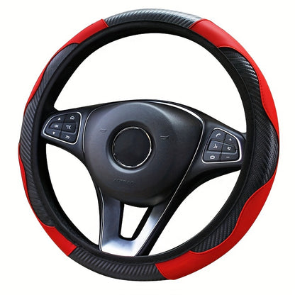 Universal Car Steering Wheel Cover, Carbon Fiber Elastic PU Leather, Wear-Resistant Non-Slip, 36.83-38.1cm, No Inner Ring, Car Accessories for Vehicle Interior Decor