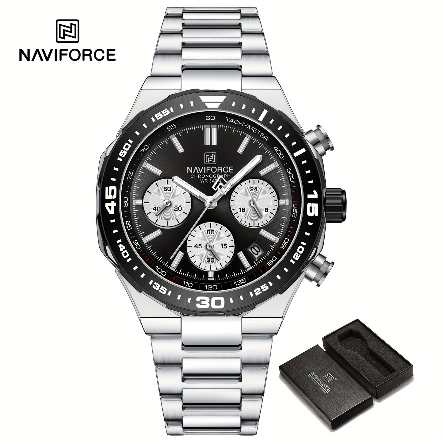 NAVIFORCE Men'S Luxury Business Watch, Multi-function Chronograph Waterproof Men Watches, 24/12 Hour date Display Man Wristwatch, Men Gift