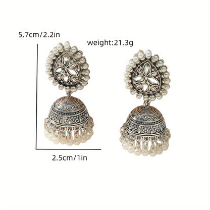 Stunning Bollywood-Inspired Drop Earrings - Women Jewelry - Retro Flower and Lantern Design, Golden or Silvery Finish, Daily Outfit and Party Accessories with Unique Style