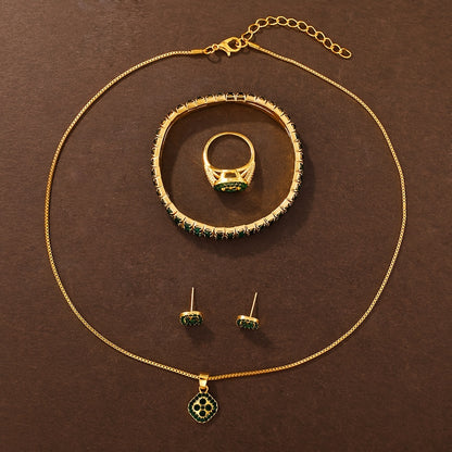 "Dazzling Digital" Luxury 6-Piece Women'S Fashion Set: Green Rhinestone Quartz Watch With Gold Band & Matching Jewelry - Perfect Gift For Her