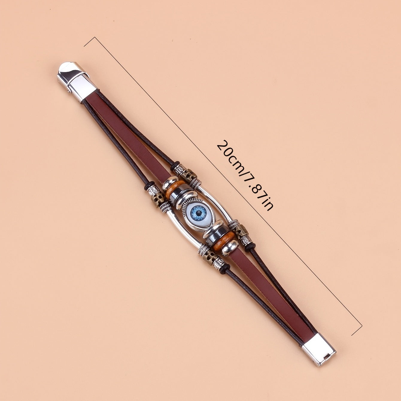 Eye Beaded Bracelet With PU Leather Chain Punk Style Hand Jewelry