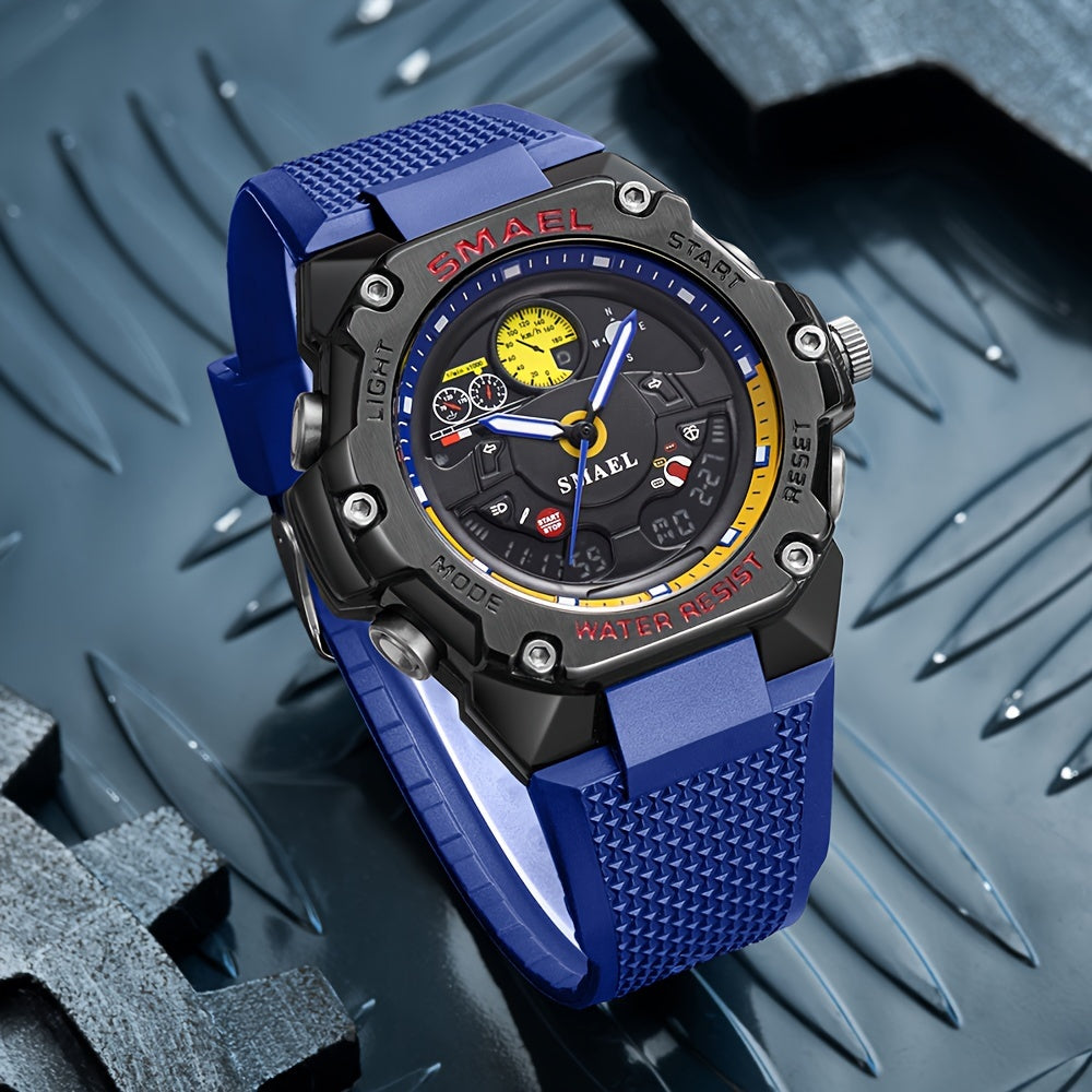 SMAEL Racing Dashboard Design Outdoor Sports Watch - LED Stopwatch Quartz - For Men & Women - Suitable for Sports & Outdoor Activities - Perfect Gift for Adventurers & Sports Enthusiasts