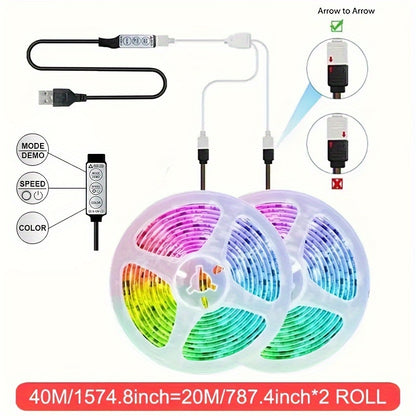 1 Set RGB 5050 LED Strip Lights, 3 Key Remote Control, 5V USB LED Strip Flexible Ribbon Diode Strap, For TV Backlight Room Decoration, Night Light For Party Use