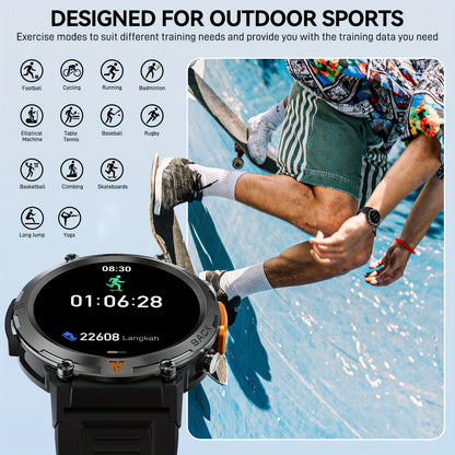 KE3 Sports Smart Watch for Men with Flashlight, LED Lighting, Answer/Make Calls, IPX8 Outdoor Sports Watch, Fitness Tracker, Pedometer, HD Touch Smartwatch, Smart Watches Compatible with iPhone And Android Phones
