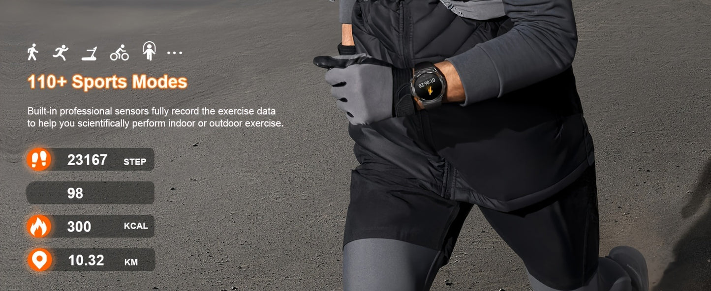 QTLLBT Smart Watch, Wireless Phone Answering, Outdoor Sports Watch, LED Light, High Quality, Compass Fitness Tracker, Pedometer, MMS Display, Suitable for Android, iPhone, Mobile Phone, Smart Watch for Men And Women, Gift