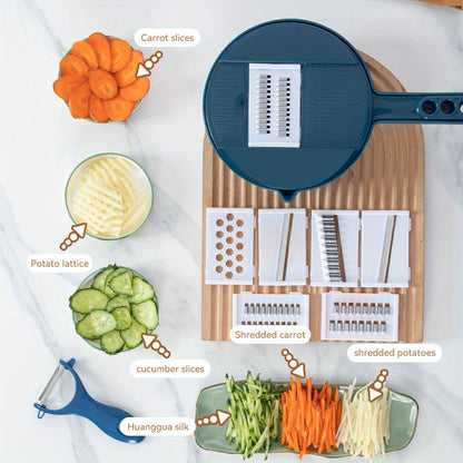 12-in-1 Vegetable Chopping Wizard - Effortless Manual Slicer, Shredder & Grater for Carrots, Potatoes, Radish - Durable Kitchen Tool for Home & Commercial Use