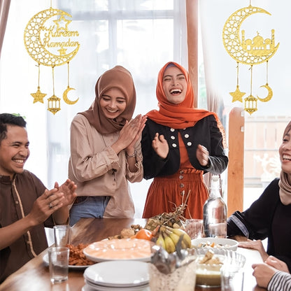 1pc Ramadan Kareem Door Hanger, Wooden Islamic Moon and Stars Wall Decor, Eid Mubarak Hanging Sign, Housewarming Ramadan Party Ornament, No Electricity Required, Muslim Home Decoration