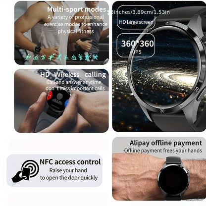 2025 New NFC Smart Watch For Men GPS Motion Trajectory 360*360 HD Screen AI Voice Wireless Call Smartwatch Sports Watch For Men Father'S Day Gift