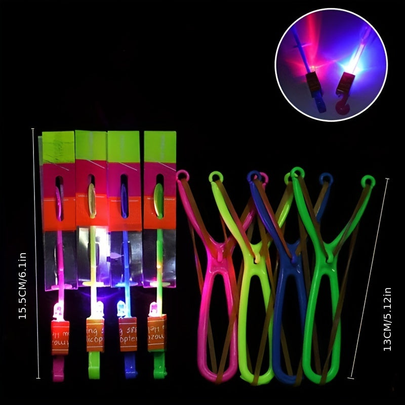 5pcs/10pcs Led Lighting Up Luminous Toy Flying Slingshot Flying Toys Toys Xmas Decor Light Quickly Fast Catapult