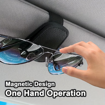 1pc Premium Magnetic PU Leather Car Visor Sunglasses Holder - Visor Accessories - Convenient Sunglasses Clip for Car Visor, Easy Access, Space-Saving, Durable Car Interior Visor Organizer