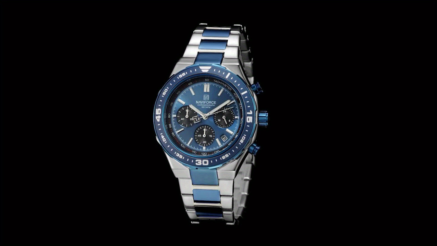 NAVIFORCE Men'S Luxury Business Watch, Multi-function Chronograph Waterproof Men Watches, 24/12 Hour date Display Man Wristwatch, Men Gift