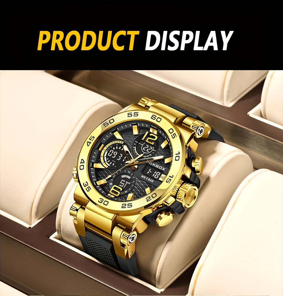 Men's Sports Watch, Waterproof Dual Display Digital Quartz Watch, Alarm Clock Chronograph Multifunction Luminous Watch, Ideal choice for Gifts