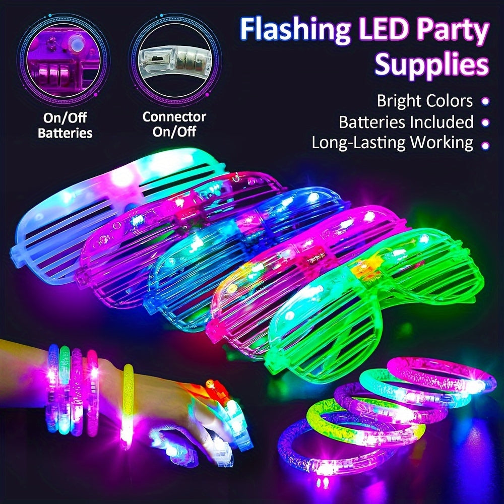 130pcs Glow In The Dark Party Supplies, LED Light Up Toys Neon Party Supplies With 10 Pair Flashing Glasses, 100pcs Glow Sticks, 20pcs Finger Lights Christmas, Halloween, Thanksgiving Day Easter gift