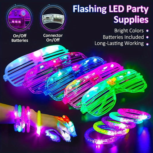 130pcs Glow In The Dark Party Supplies, LED Light Up Toys Neon Party Supplies With 10 Pair Flashing Glasses, 100pcs Glow Sticks, 20pcs Finger Lights Christmas, Halloween, Thanksgiving Day Easter gift