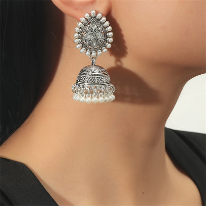Stunning Bollywood-Inspired Drop Earrings - Women Jewelry - Retro Flower and Lantern Design, Golden or Silvery Finish, Daily Outfit and Party Accessories with Unique Style