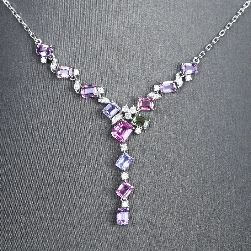 Lavender Diamond Tourmaline Set Chain