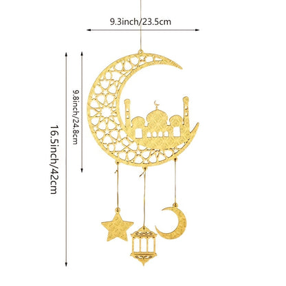 1pc Ramadan Kareem Door Hanger, Wooden Islamic Moon and Stars Wall Decor, Eid Mubarak Hanging Sign, Housewarming Ramadan Party Ornament, No Electricity Required, Muslim Home Decoration